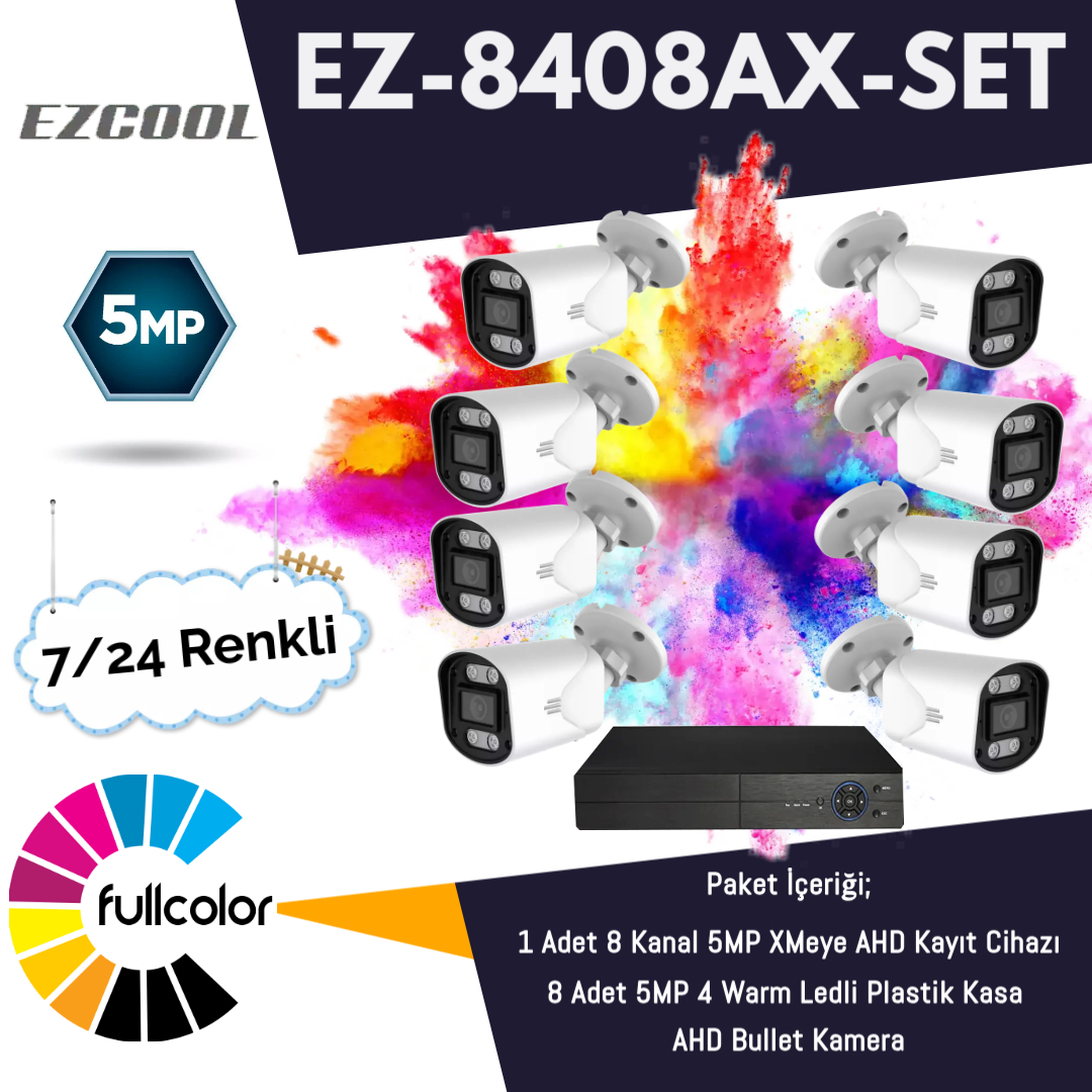 Ezcool Ez-8408Ax-Set 5Mp Fullcolur 7/24 Renkli̇ 8Li̇ Set