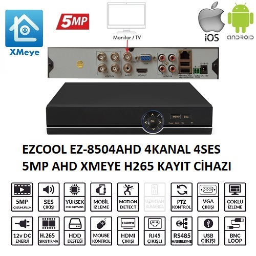Ezcool Ez-8504Ahd 4 Kanal 5 Mp 1Hdd Xmeye Kayıt Ci̇hazı
