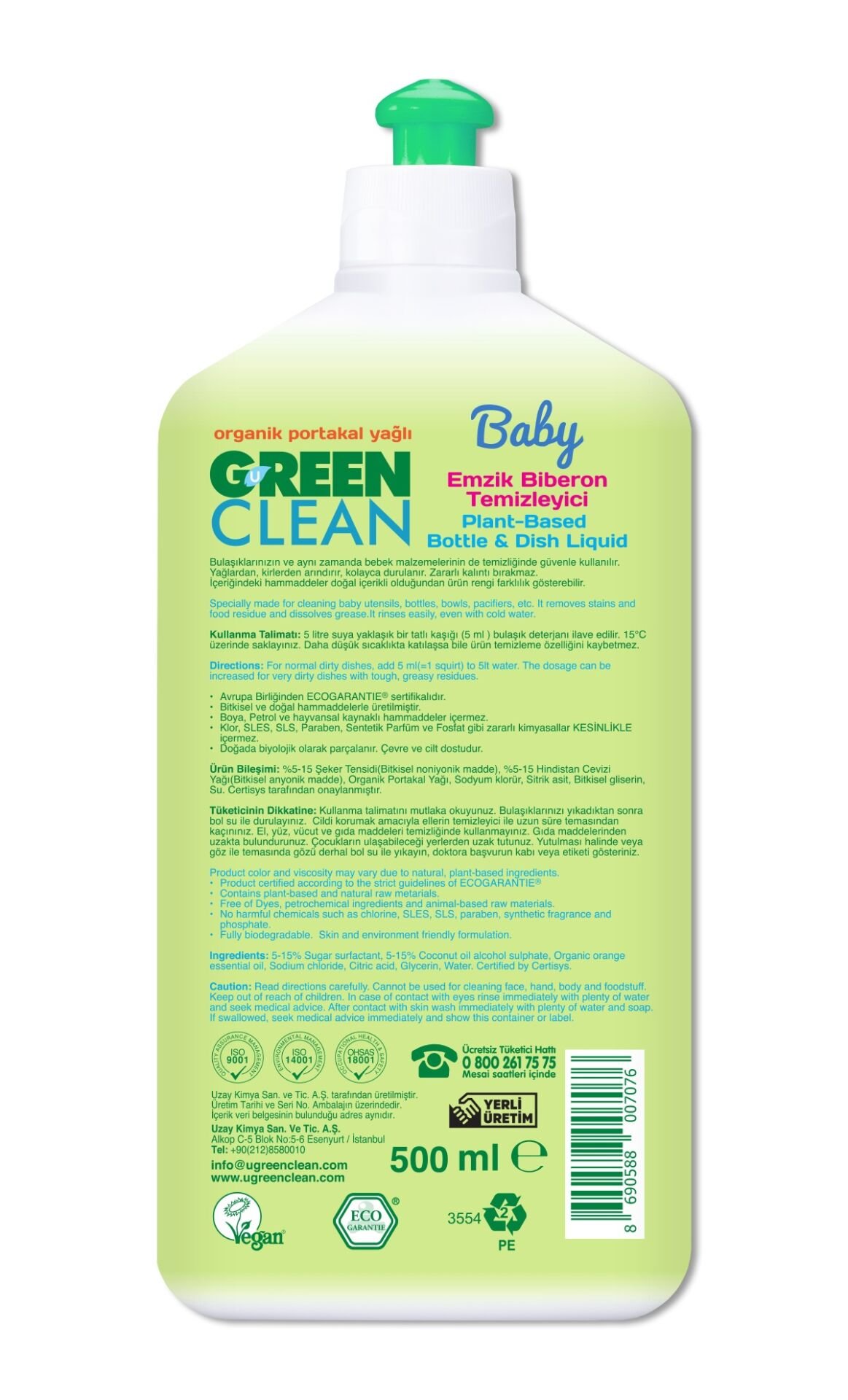 Green Clean Baby Bi̇tki̇sel Emzi̇k Bi̇beron Temi̇zleyi̇ci̇ 500Ml