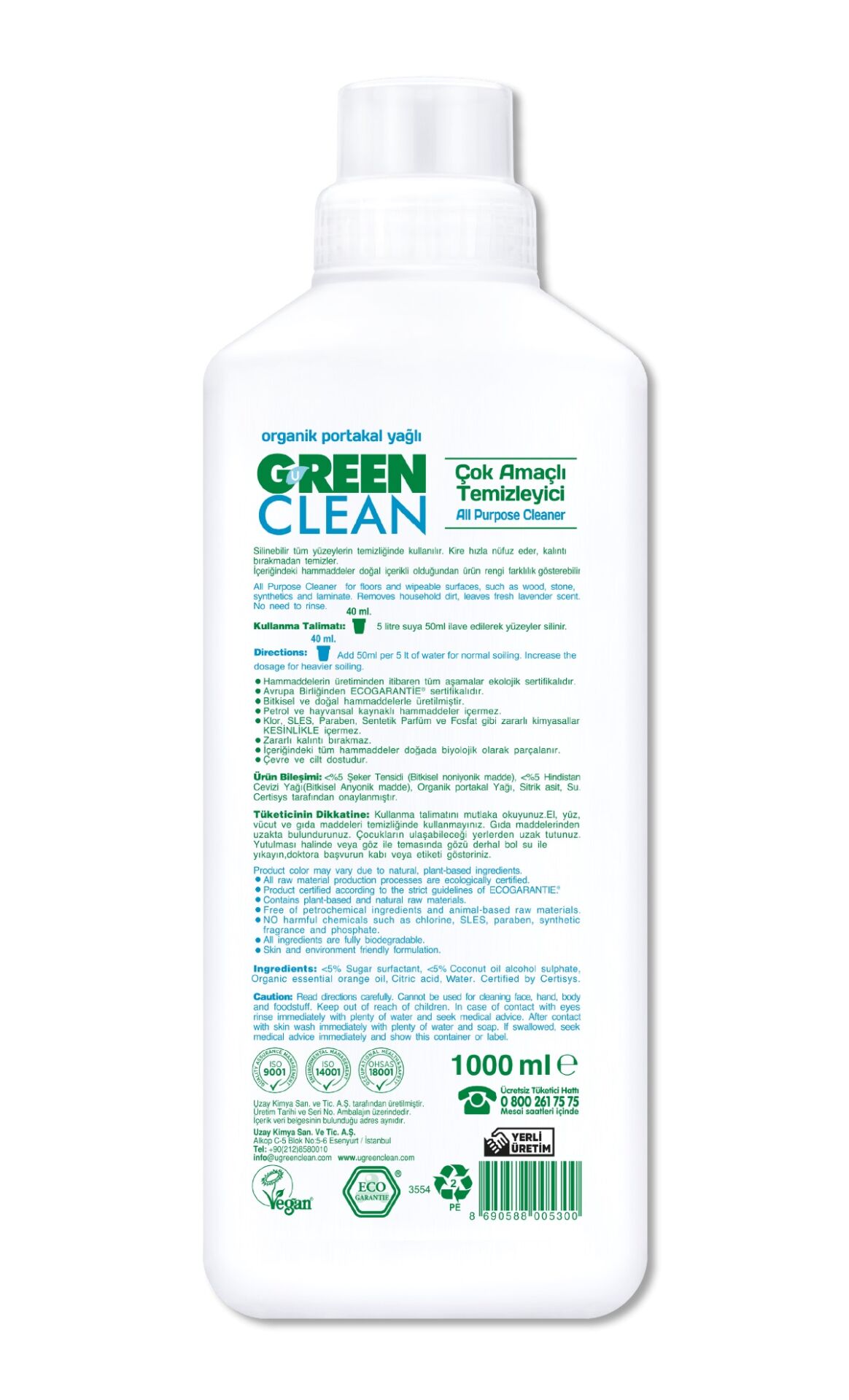 Green Clean Bi̇tki̇sel Çok Amaçlı Temi̇zleyi̇ci̇ 1000Ml