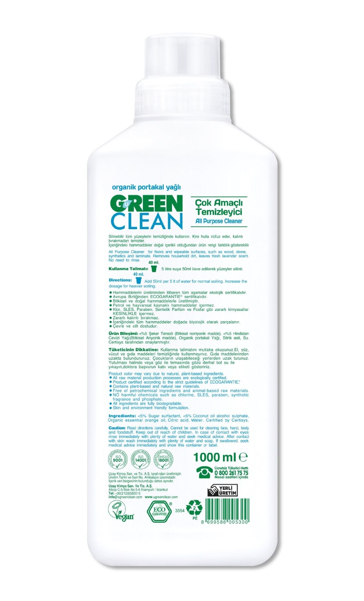 Green Clean Bi̇tki̇sel Çok Amaçlı Temi̇zleyi̇ci̇ 1000Ml