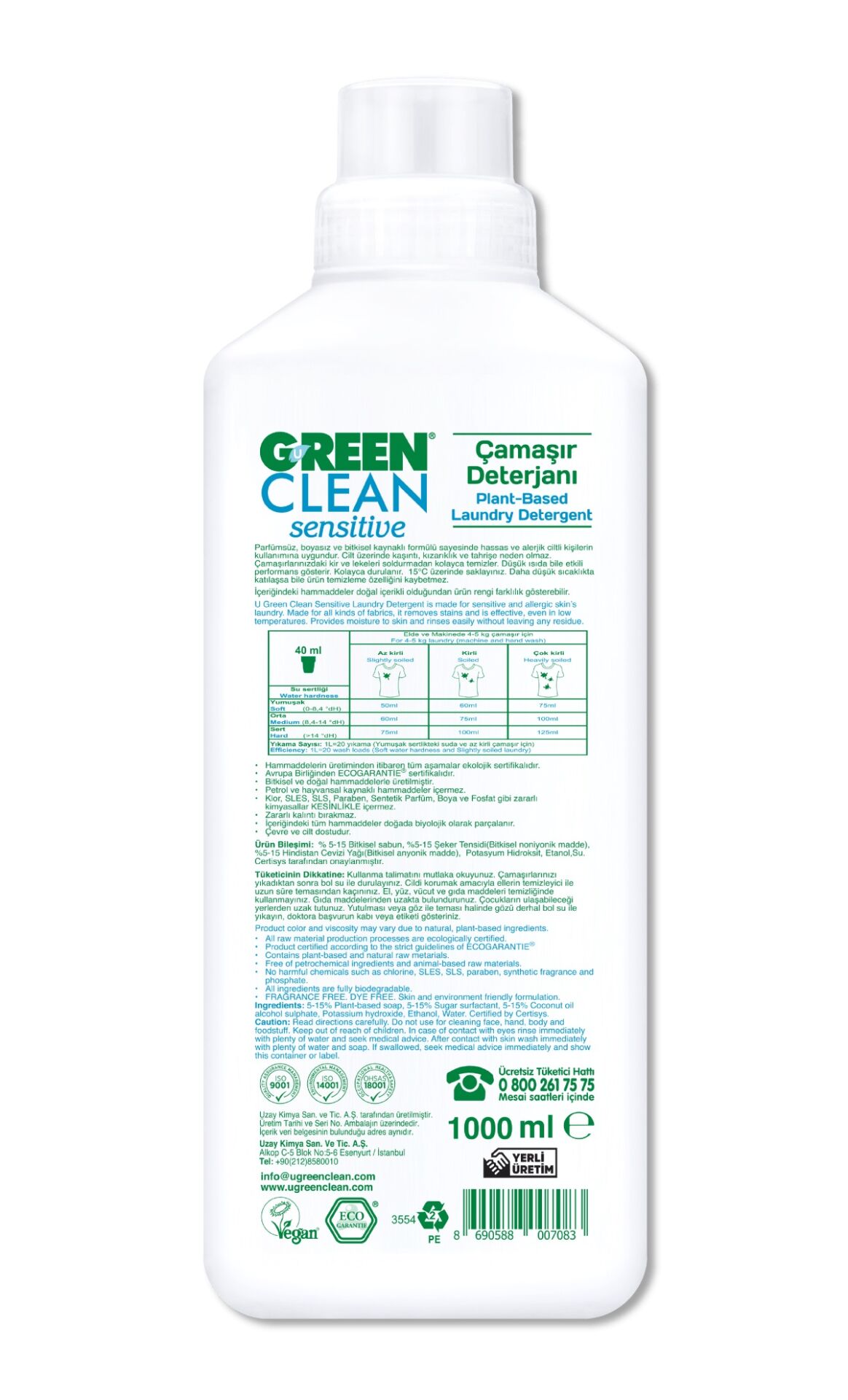 Green Clean Sensi̇ti̇ve Parfümsüz Bi̇tki̇sel Çamaşır Deterjanı 1000Ml