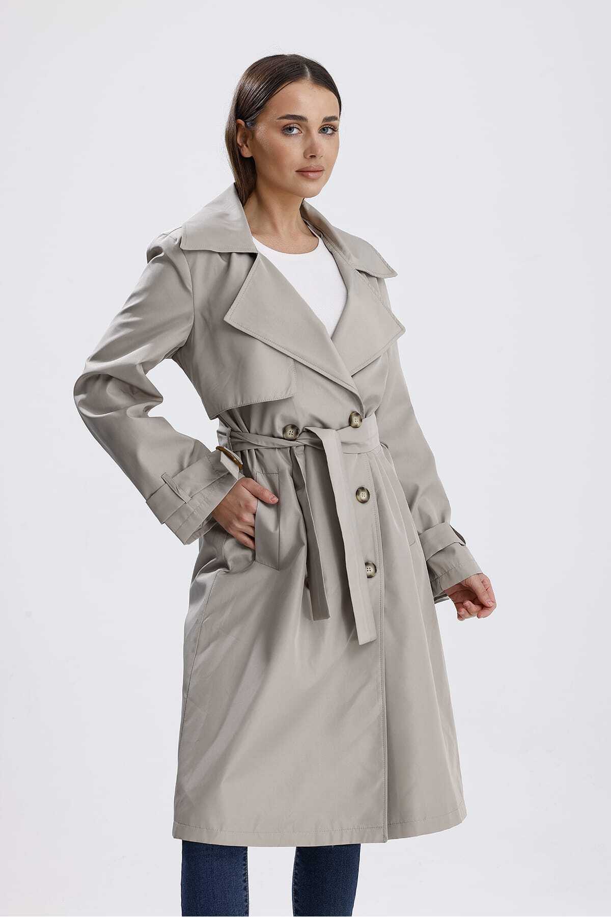 Gri̇ Astarlı Trençkot