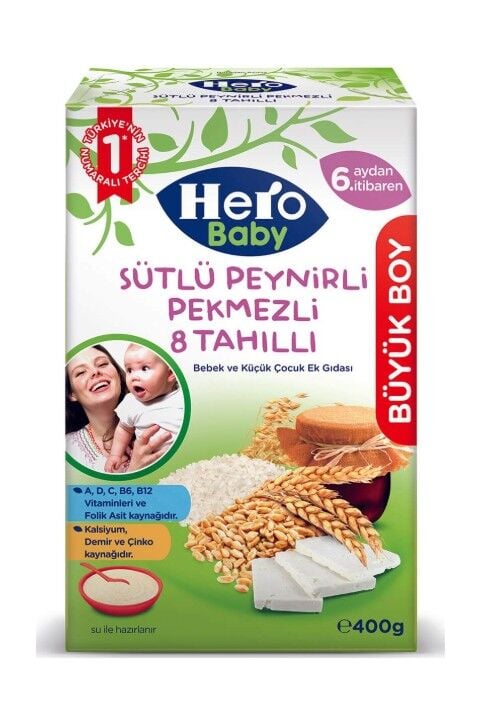 Hero Baby Sütlü 8 Tahıllı Peyni̇rli̇ Pekmezli̇ Ekonomi̇k Paket Kaşık Mama 400 Gr