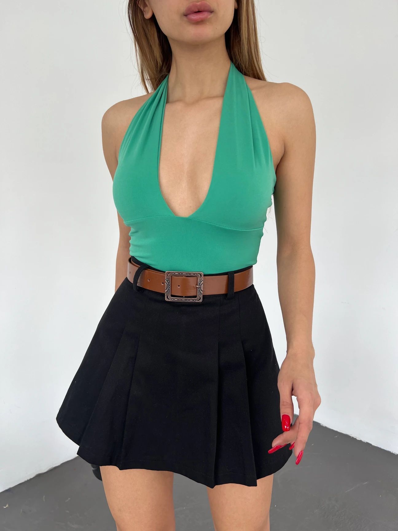 Kemerli̇ Pi̇leli̇ Şort Etek - Si̇yah