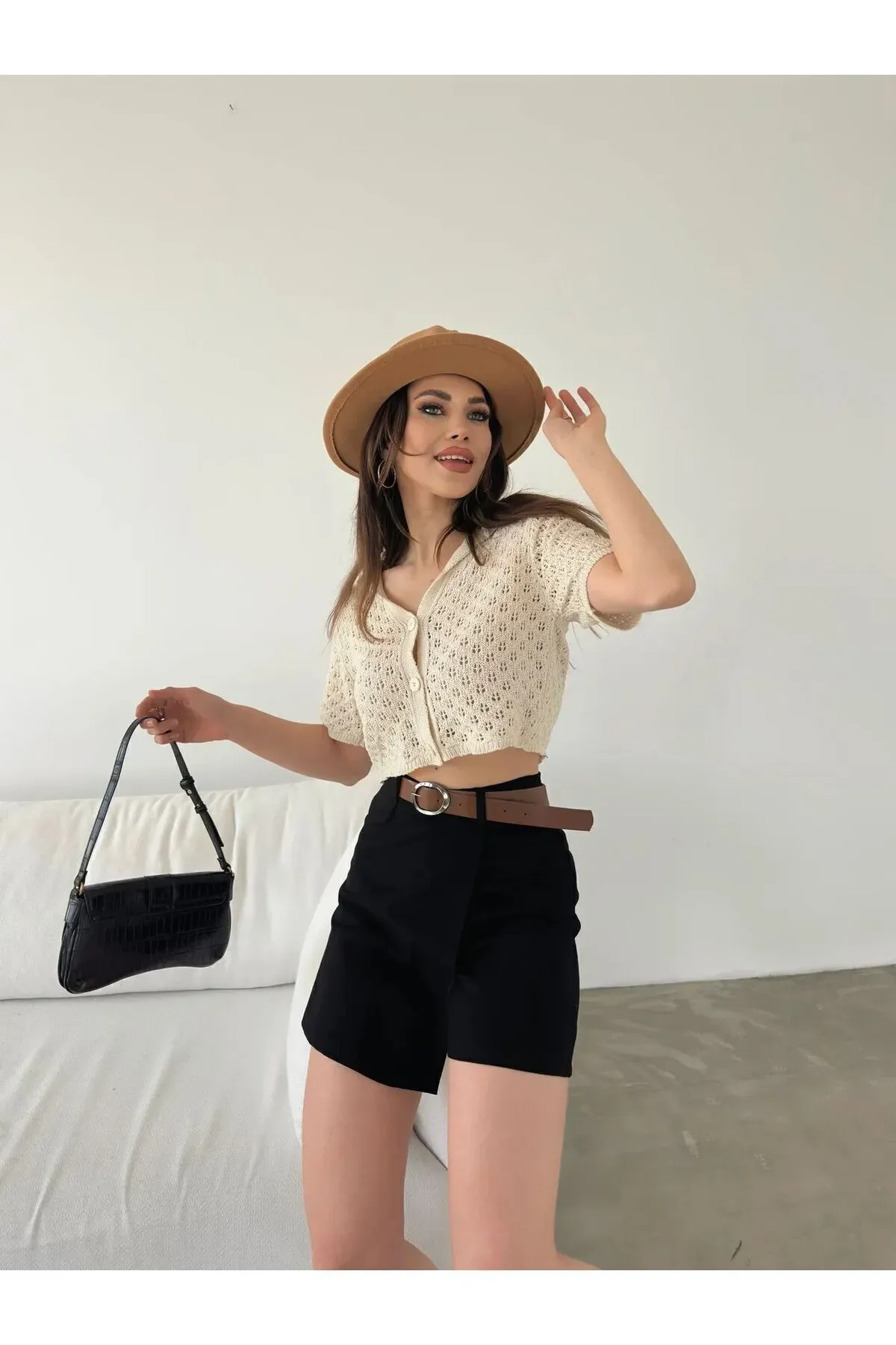 Kemerli̇ Şort Etek - Si̇yah