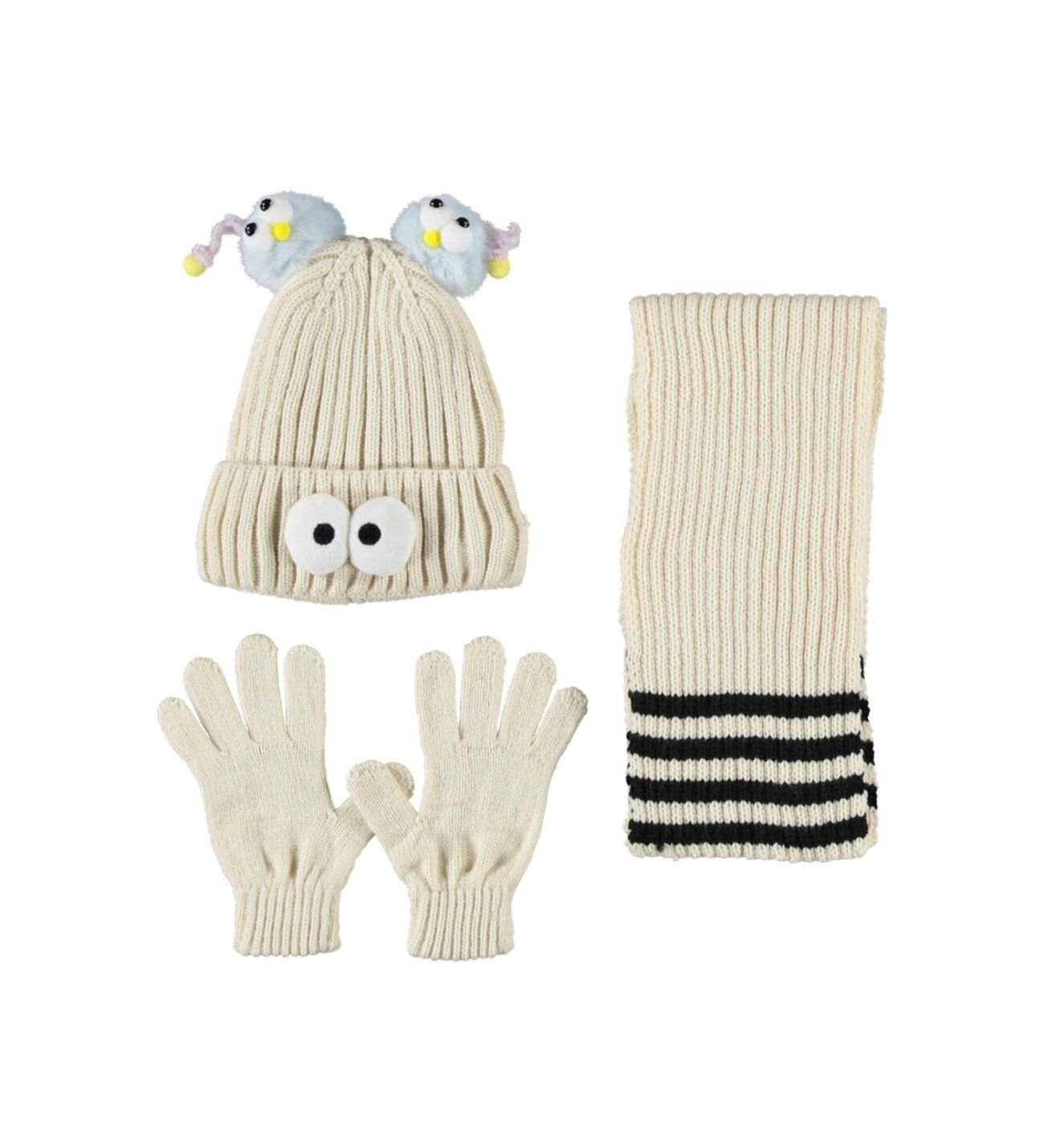 Ki̇tti̇ Çocuk Kız Atkı Bere Eldi̇ven Takım (4-8 Yaş) K24170-09 Beyaz