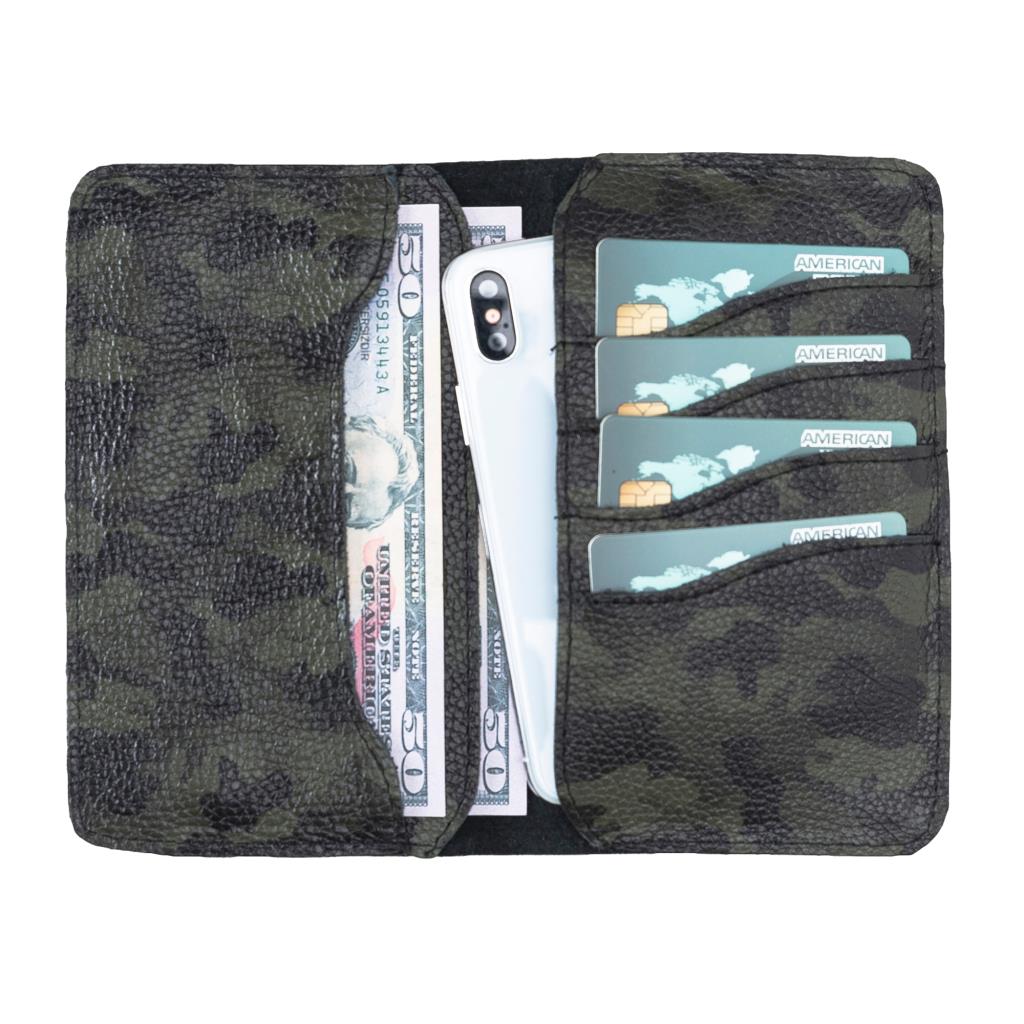 Leony 6.1 İnch Uyumlu Deri̇ Kartlıklı Kılıf Kamuflaj Yeşi̇l