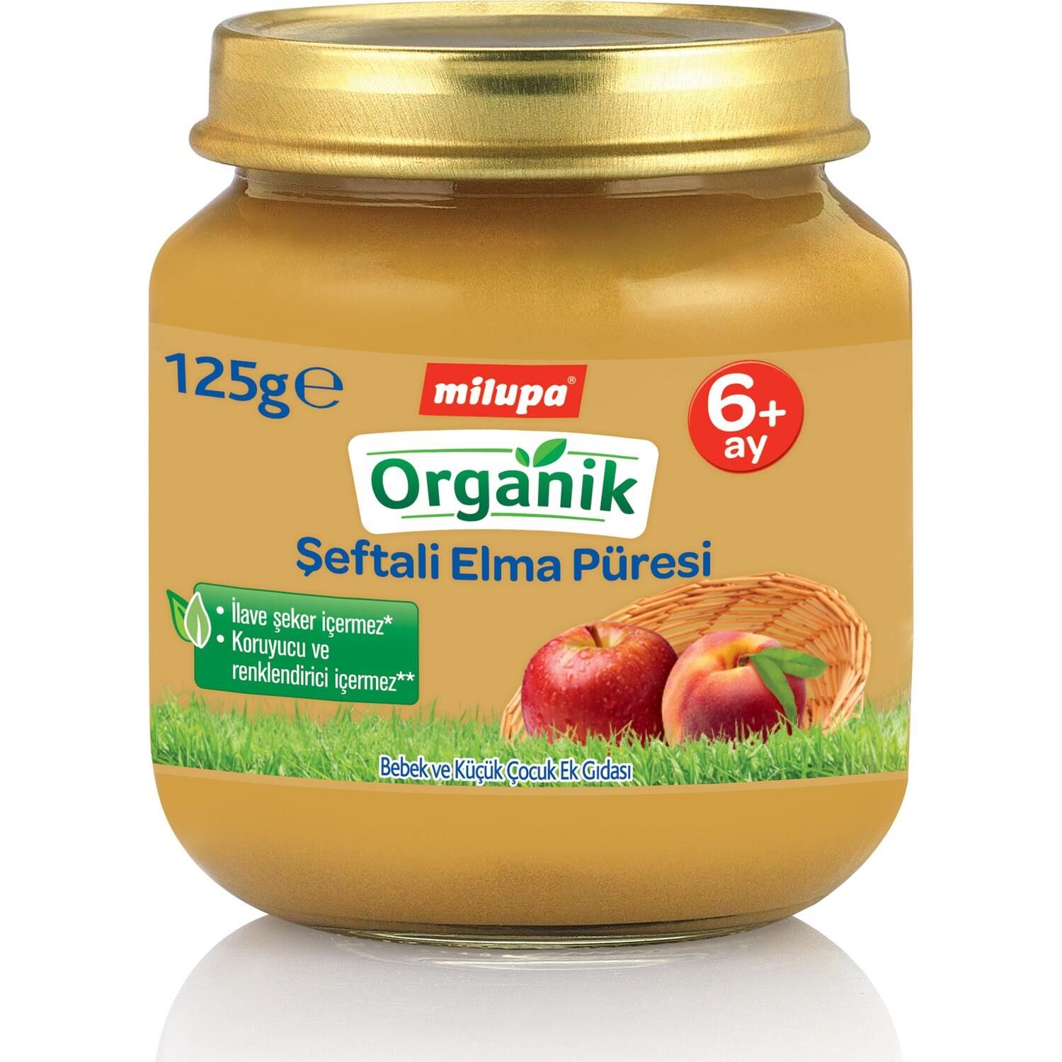 Mi̇lupa Organi̇k Şeftali̇ Elma Püreli̇ Kavanoz Maması 125Gr