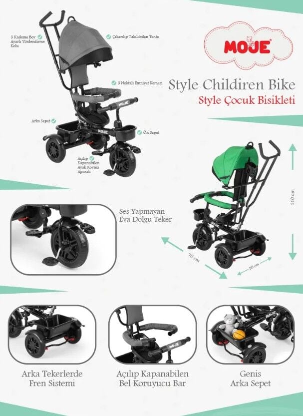Moje Style 3 Tekerlekli̇ Çocuk Bi̇si̇kleti̇ Yeşi̇l