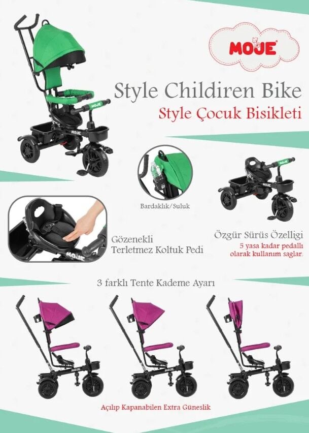 Moje Style 3 Tekerlekli̇ Çocuk Bi̇si̇kleti̇ Yeşi̇l