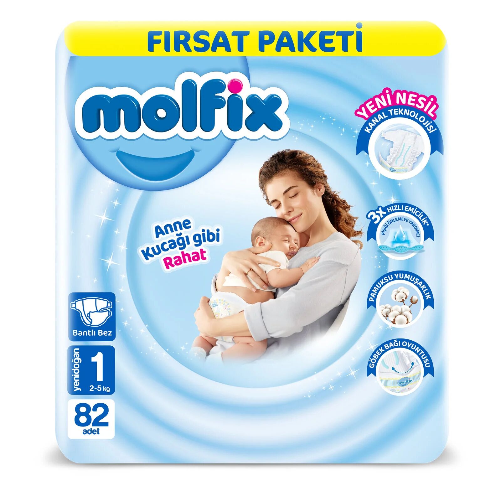 Molfi̇x Bebek Bezi̇ Fırsat Paketi̇ 1 Beden 2-5 Kg 82 Adet