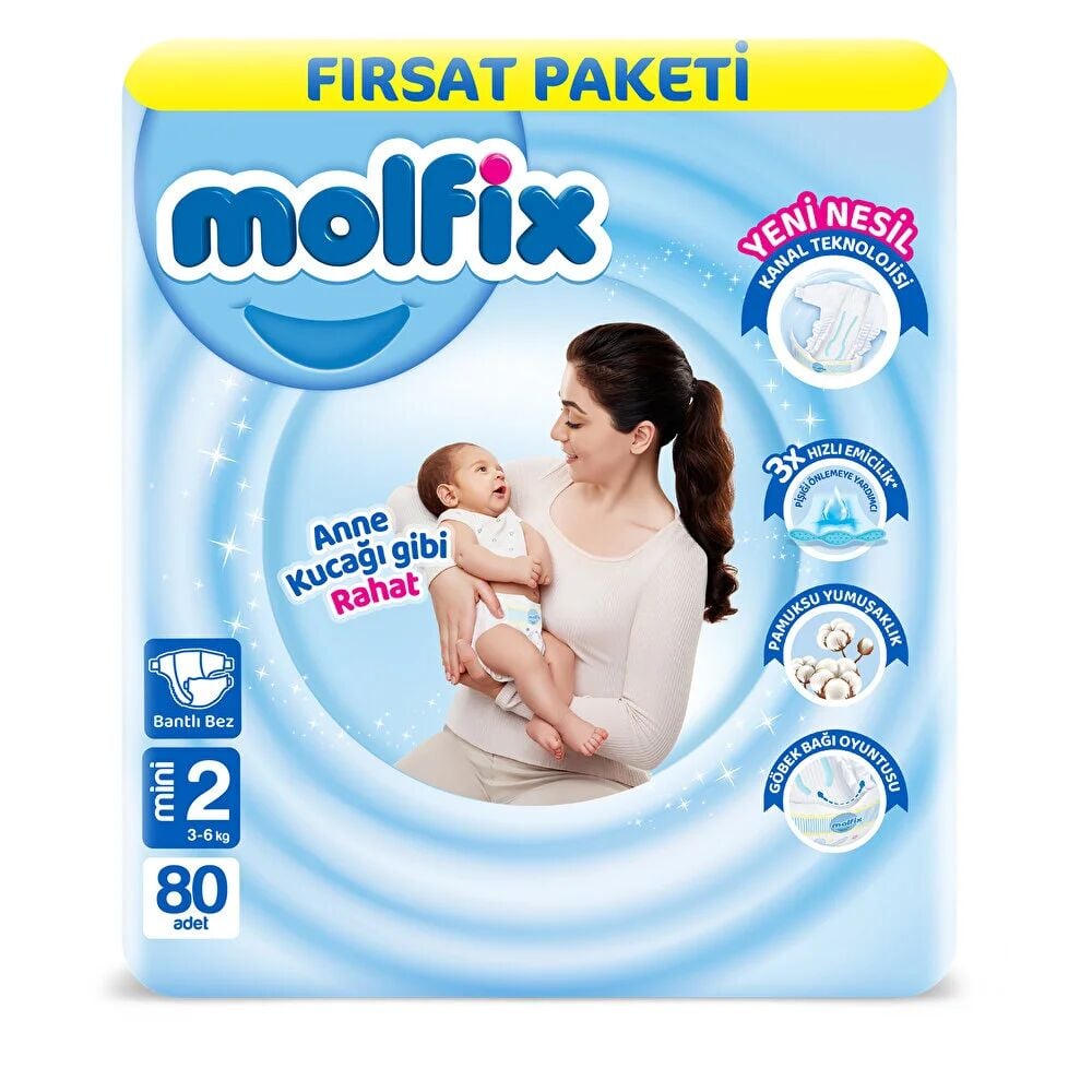 Molfi̇x Bebek Bezi̇ Fırsat Paketi̇ 2 Beden 3-6 Kg 80 Adet