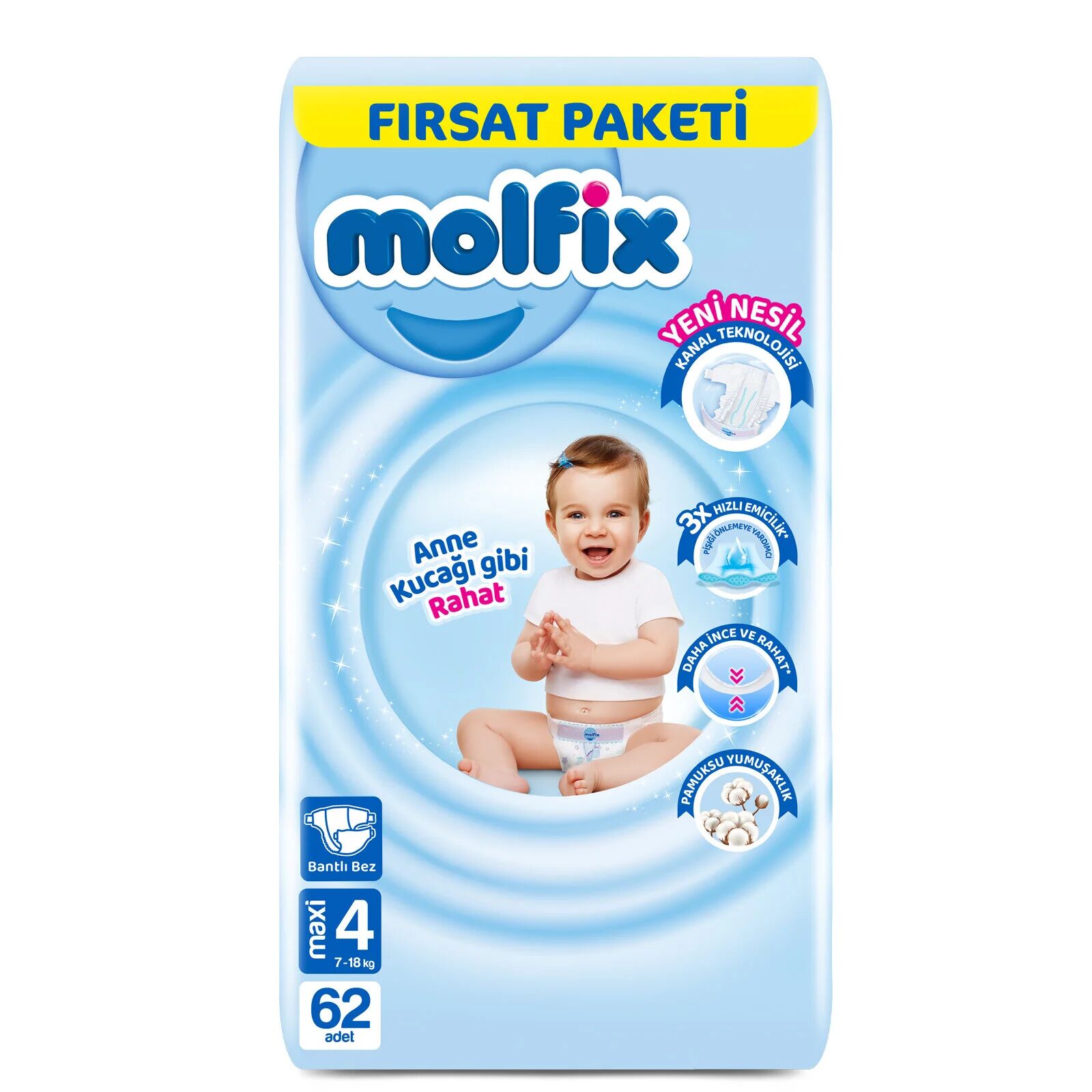 Molfi̇x Bebek Bezi̇ Fırsat Paketi̇ 4 Beden 7-14 Kg 62 Adet