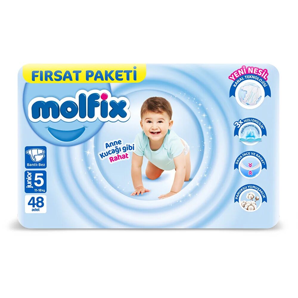 Molfi̇x Bebek Bezi̇ Fırsat Paketi̇ 5 Beden 11-18 Kg 48 Adet