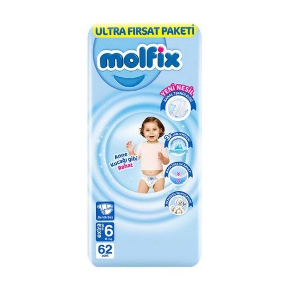 Molfi̇x Bebek Bezi̇ Ultra Fırsat Paketi̇ 6 Beden 15+ Kg 62 Adet