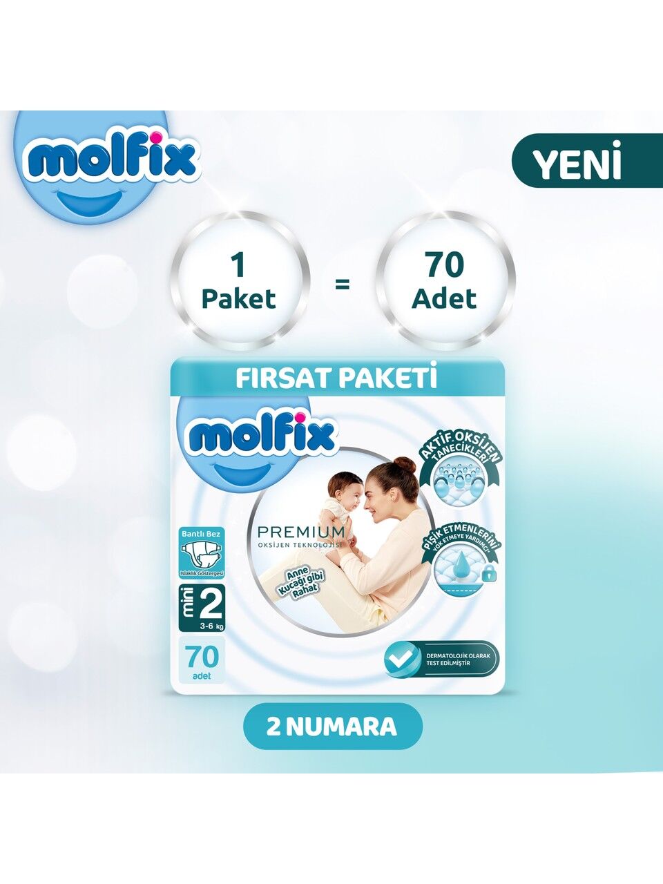 Molfi̇x Premi̇um Bebek Bezi̇ Fırsat Paketi̇ 2 Beden 3-6 Kg 70 Adet