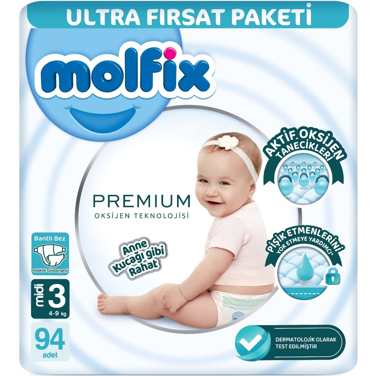 Molfi̇x Premi̇um Bebek Bezi̇ Ultra Fırsat Paketi̇ 3 Beden 4-9 Kg 94 Adet