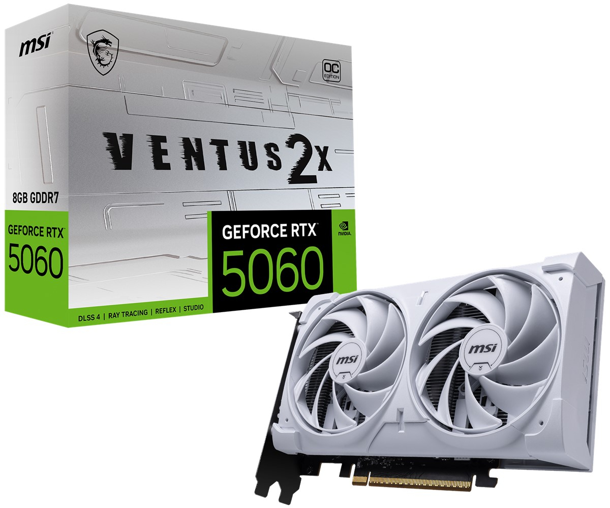 Msı Geforce Rtx 5060 8G Ventus 2X Oc Whıte Gddr7 128B Dx12 Pcıe 5.0 X16 (3Xdp 1Xhdmı)