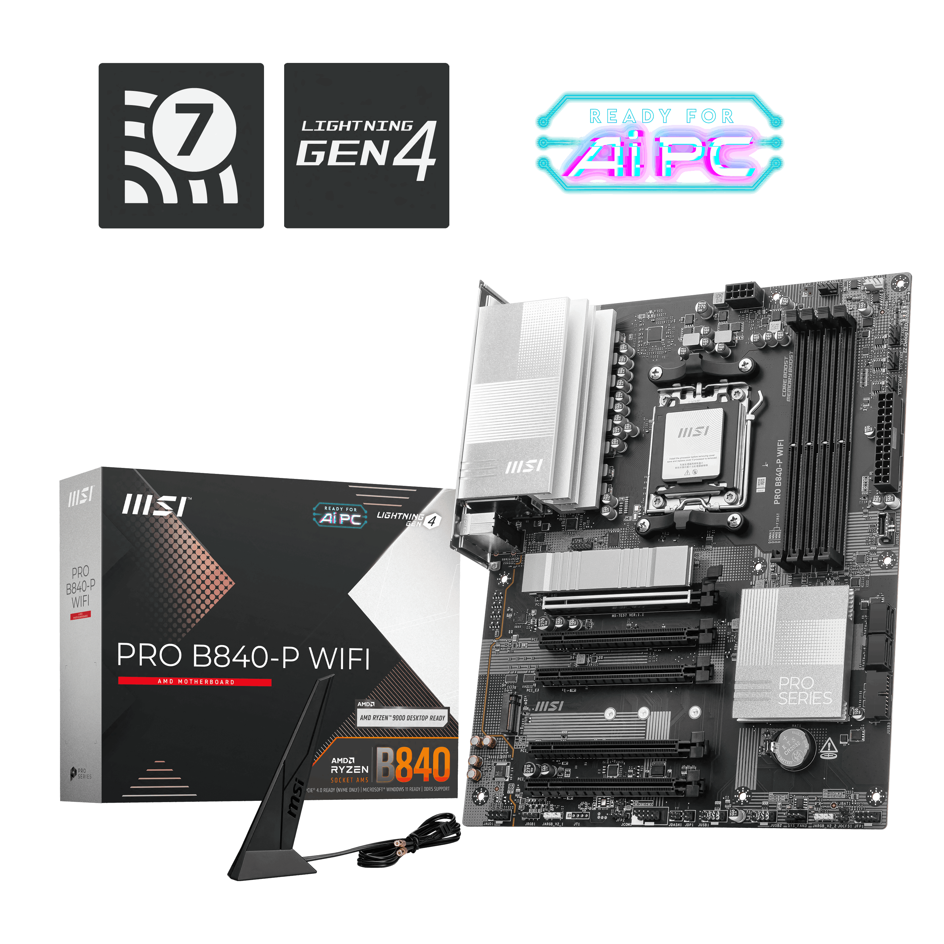 Msı Mb Pro B840-P Wıfı Am5 Ddr5 8000Mhz(Oc) Hdmı 2X M.2 Usb 10Gbs 2.5G Lan Wı-Fı 7 Atx