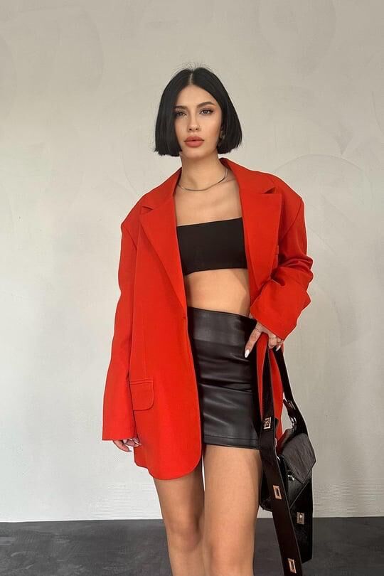 Oversi̇ze Ceket - Kırmızı
