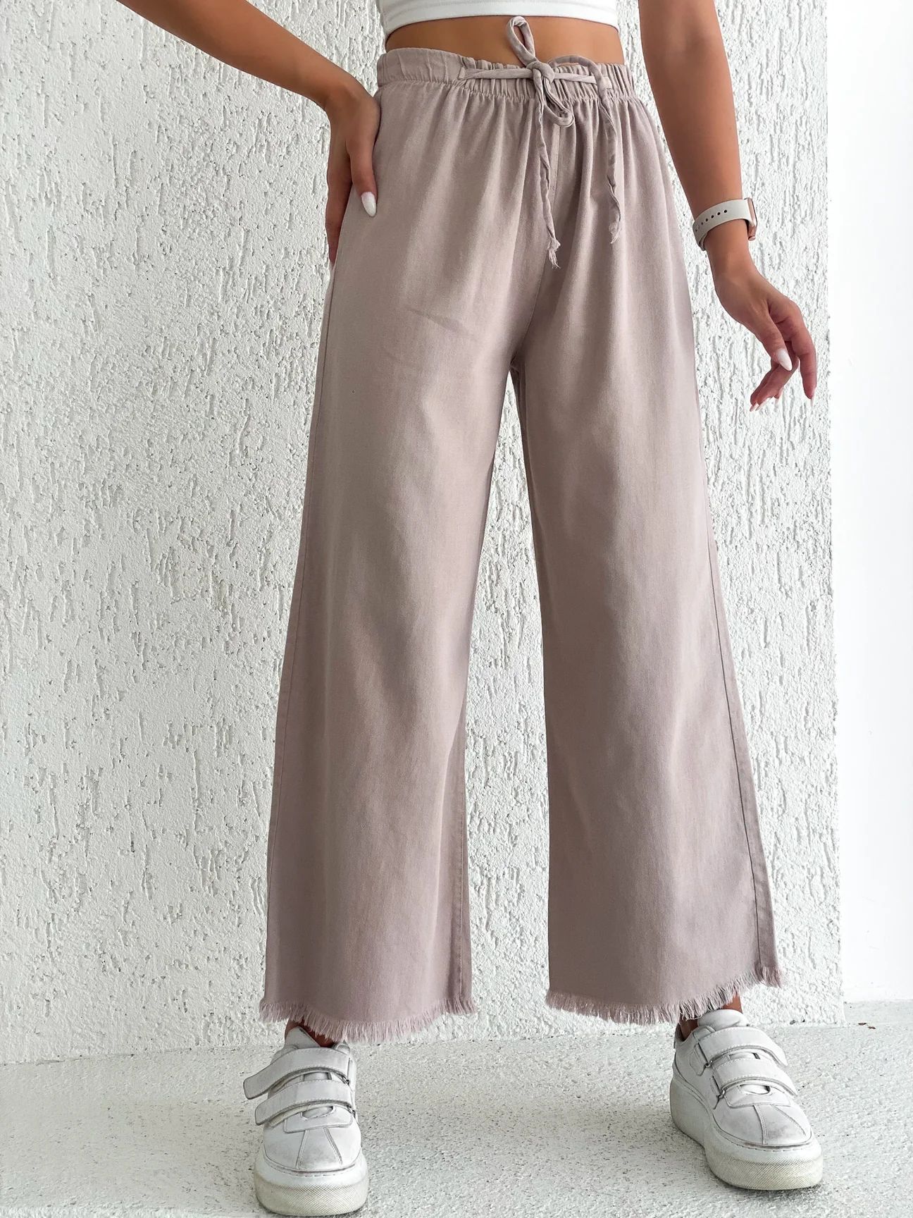 Paçası Püsküllü Palazzo Pantolon - Bej