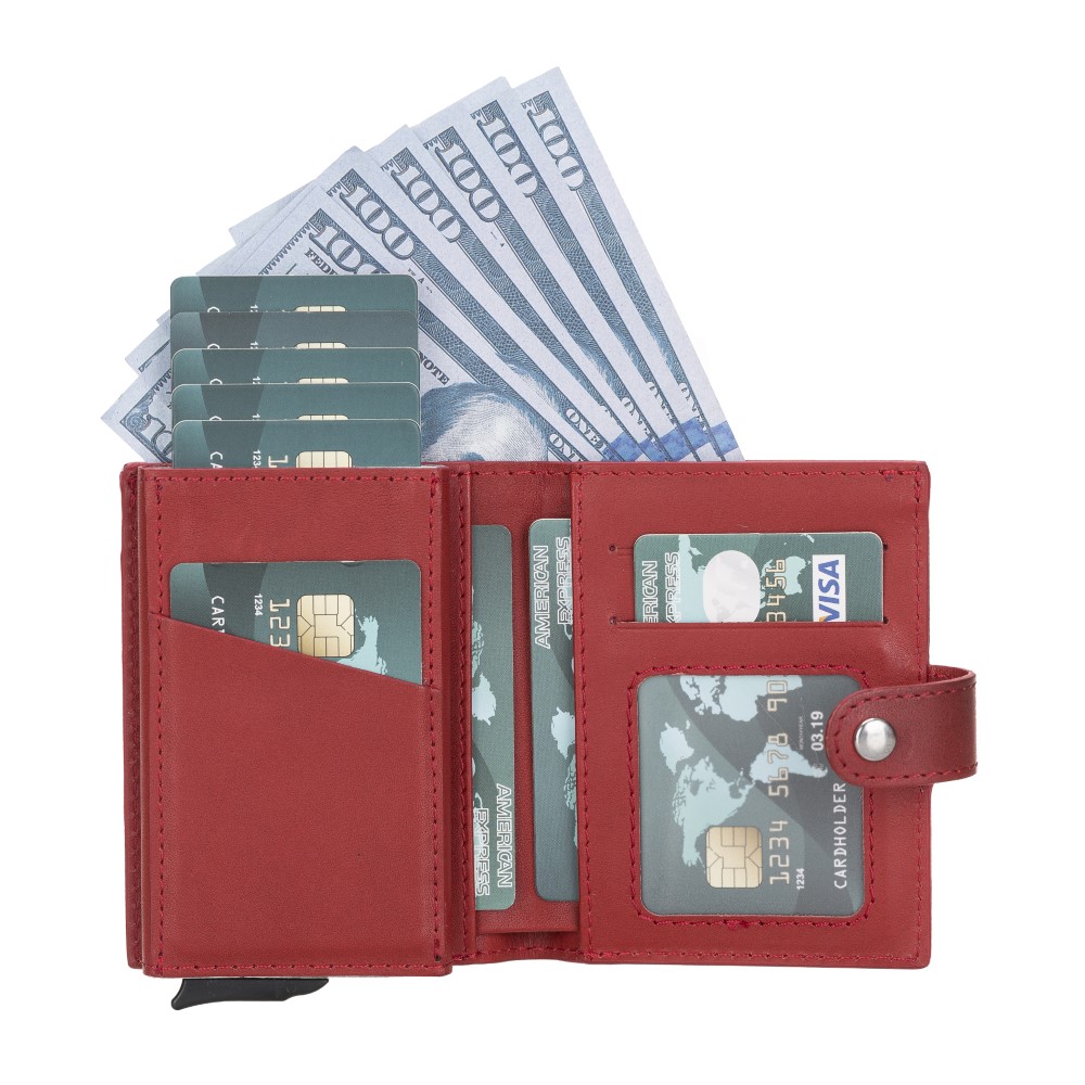 Palermo Deri̇ Cüzdan Kartlık Mekani̇zmalı V4Ef Kırmızı