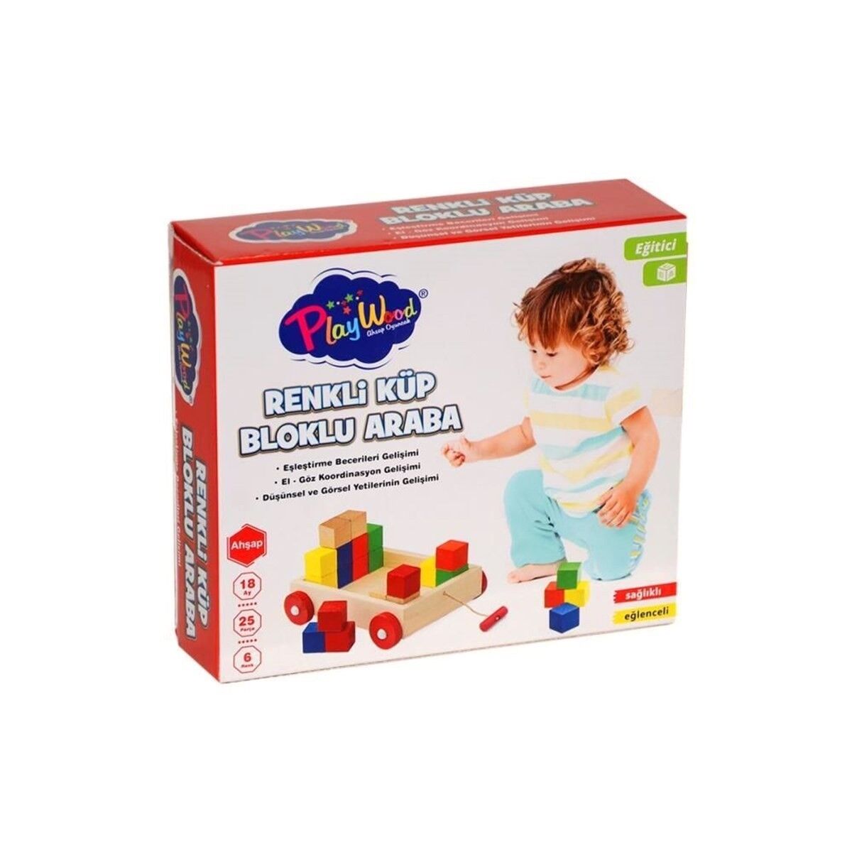 Playwood Ahşap Renkli̇ Küp Bloklu Araba 312