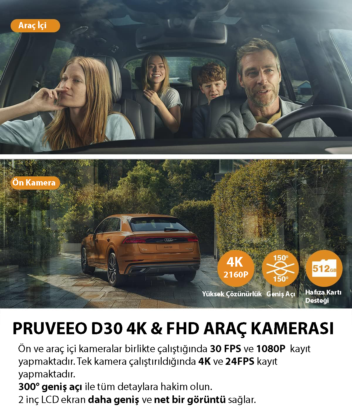 Pruveeo D30 Wı-Fı 4K Arac Kamerası