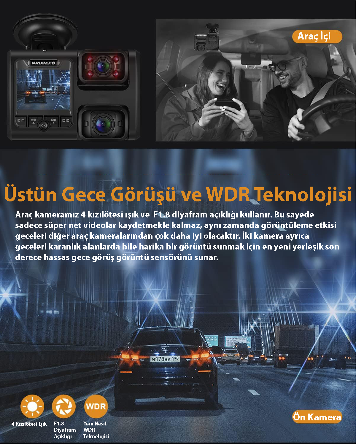 Pruveeo D30 Wı-Fı 4K Arac Kamerası