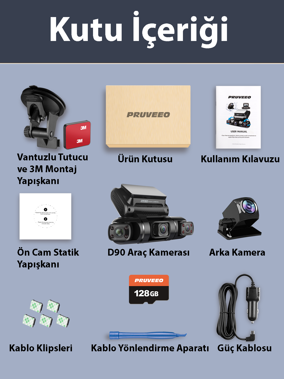 Pruveeo D90-4Ch Fhd Wı-Fı Gps + 128Gb Sd Kart Kame