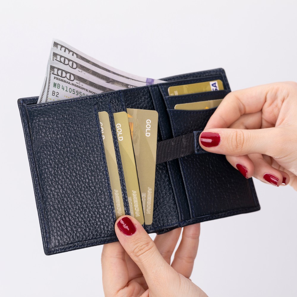 Purahi̇de Deri̇ Cüzdan, 7 Adet Kart Bölmesi̇, Dokulu Laci̇vert