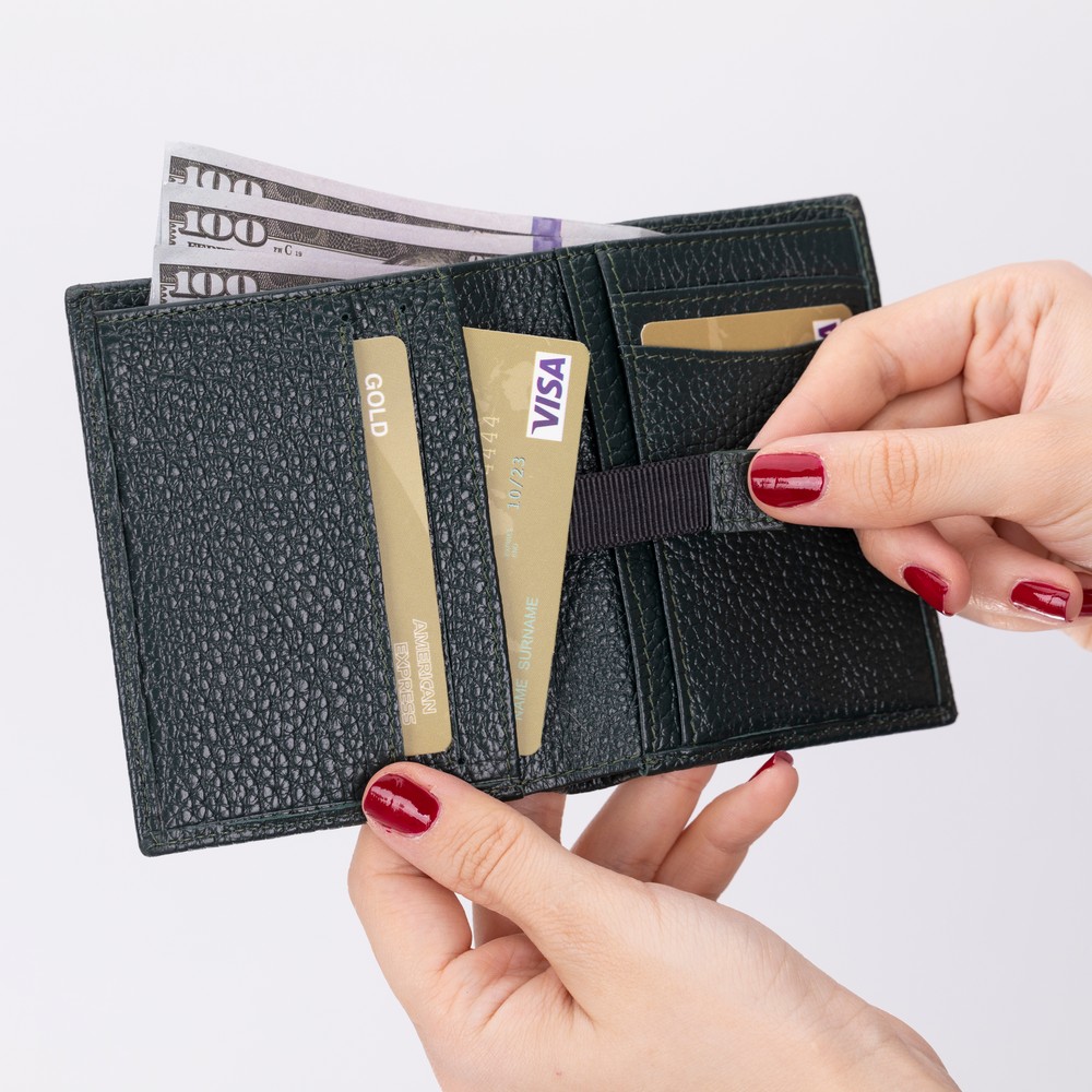 Purahi̇de Deri̇ Cüzdan, 7 Adet Kart Bölmesi̇, Dokulu Si̇yah