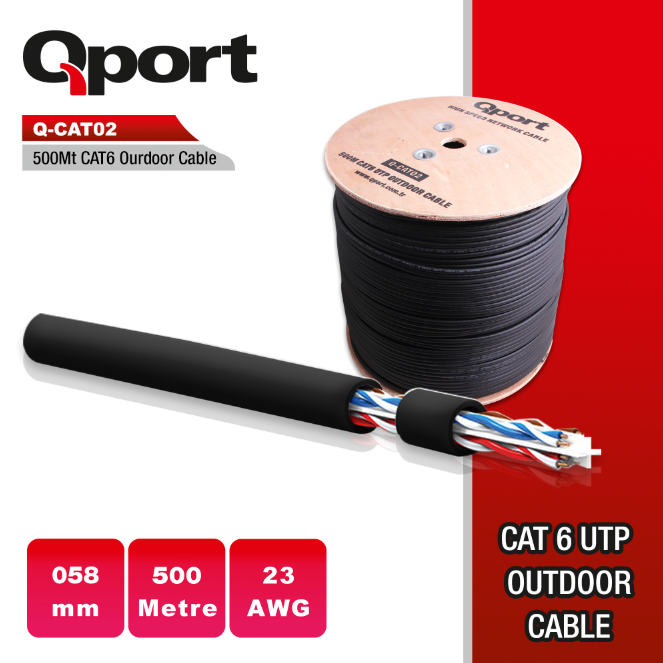 Qport Q-Cato2 23Awg 500M Makaralı Outdoor Si̇yah Kablo