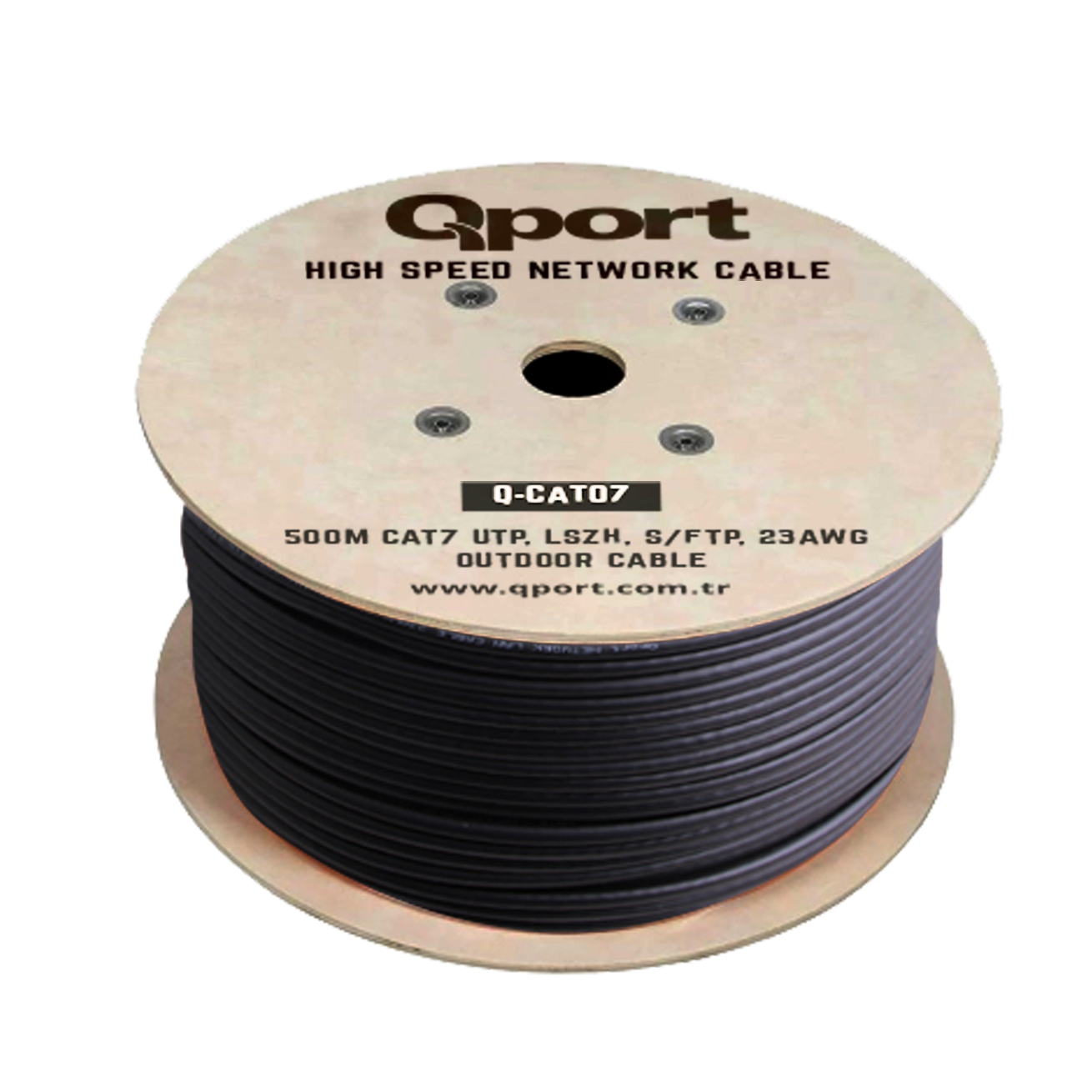 Qport Q-Cato7 500M Cat7 Lsoh S/Ftp Full Bakır 23Awg Si̇yah Halogen Free Kablo
