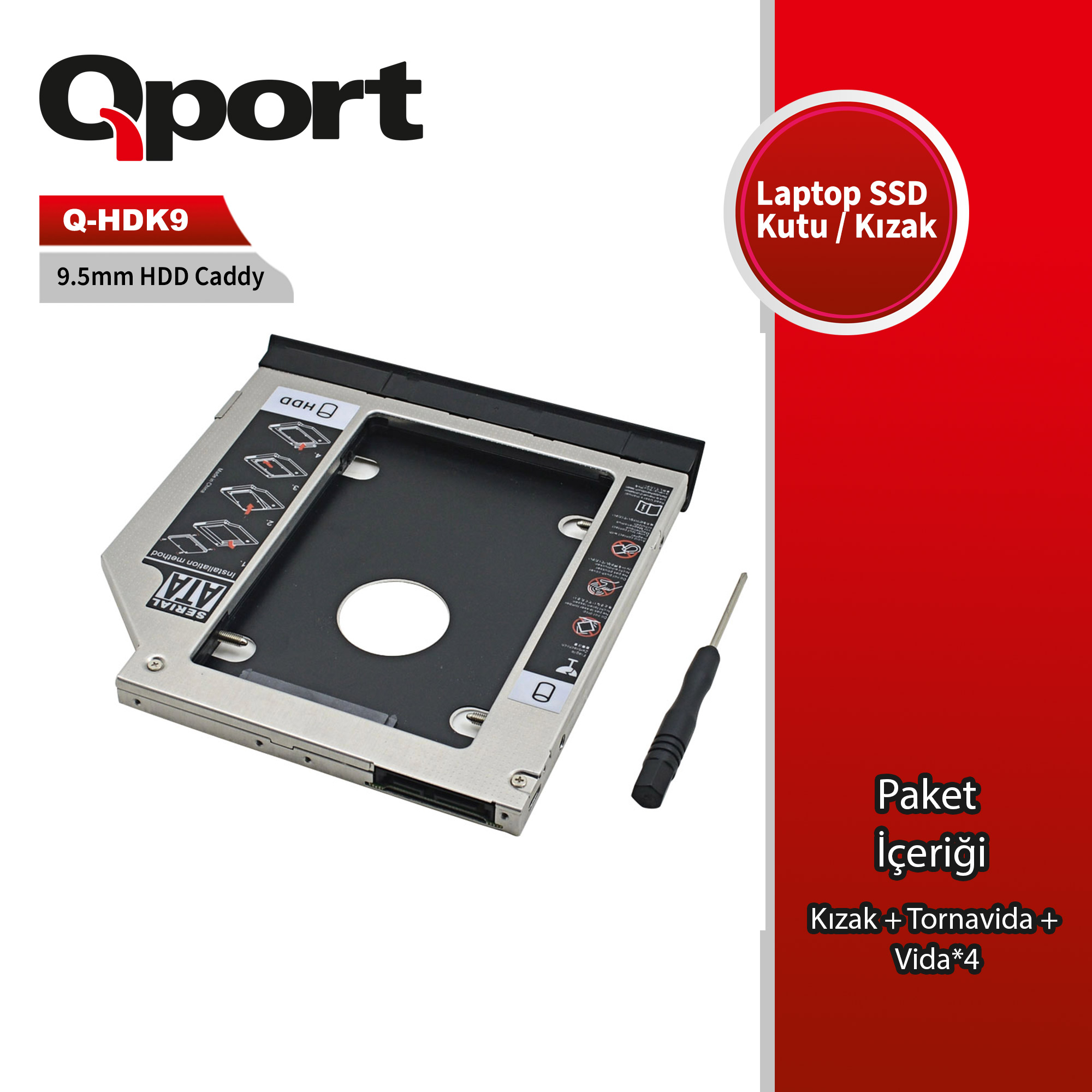 Qport Q-Hdk9 2.5&Quot Hdd/Ssd Uyumlu Cevırıcı 9.5&Quot Optık Sata Kızak