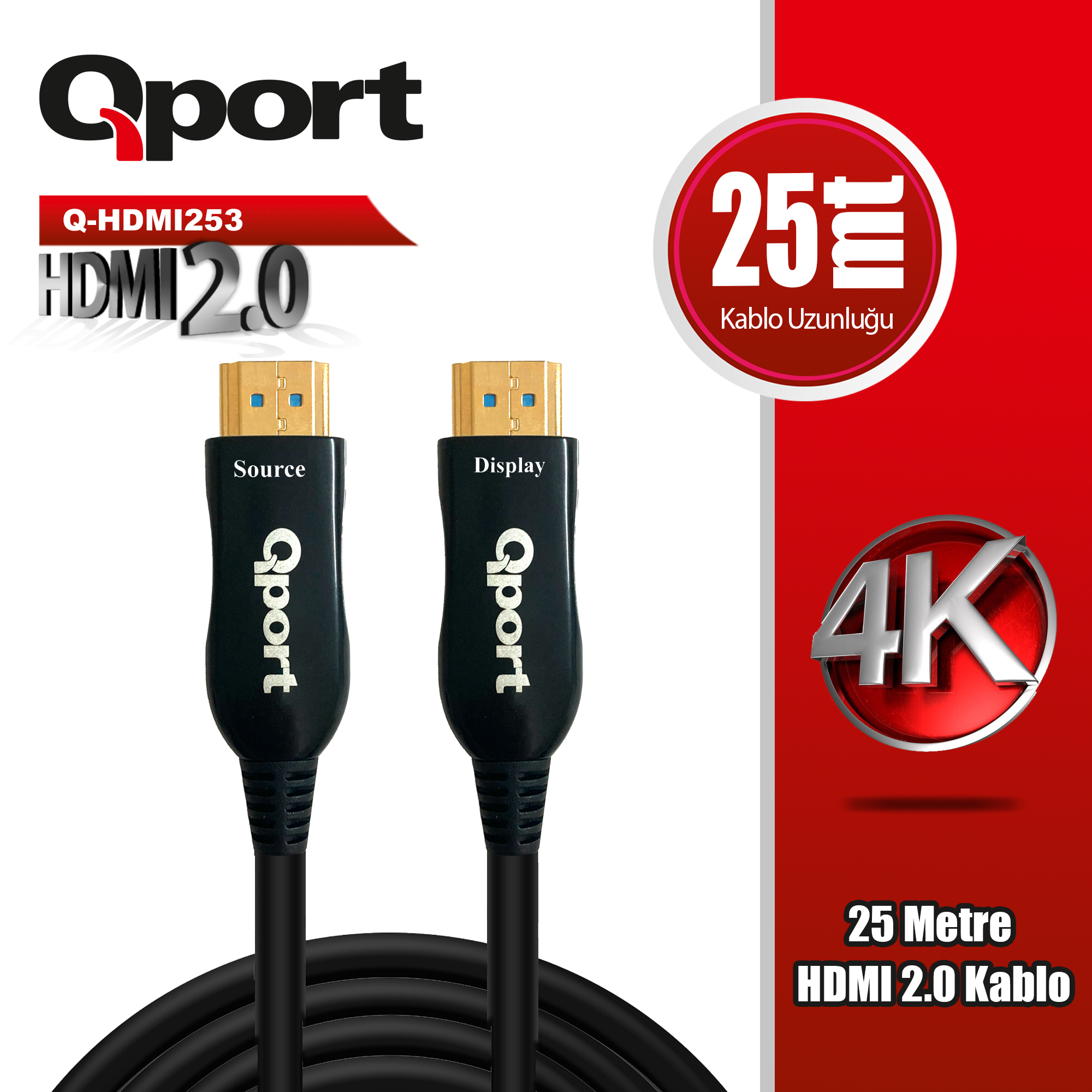 Qport Q-Hdmı253 Hdmı 2.0 V Altın Uçlu Kablo 25 Mt