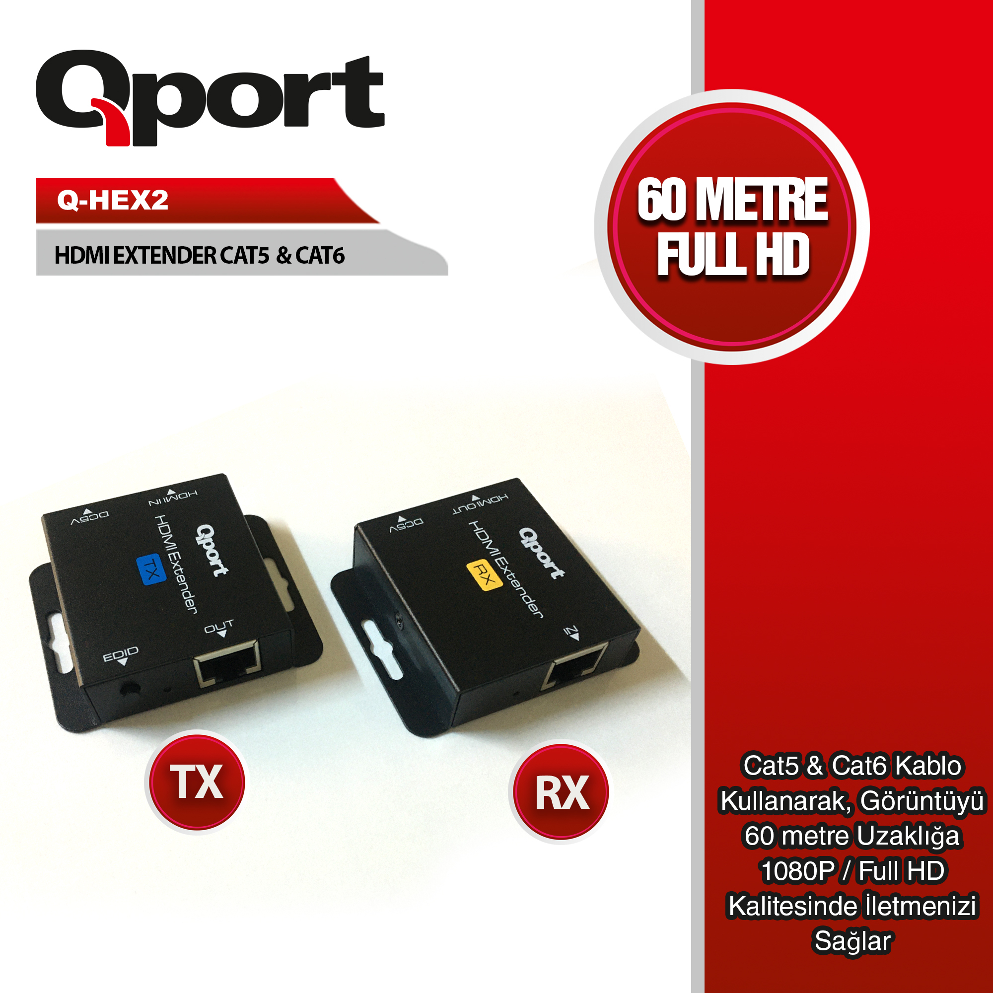 Qport Q-Hex2 Hdmı Extender Cat6 60M 2 Li̇ Paket