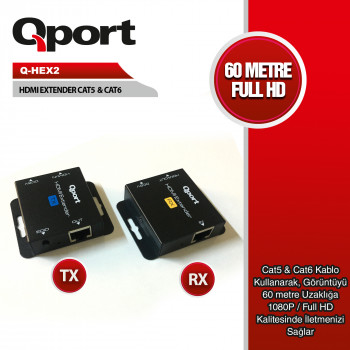 Qport Q-Hex2 Hdmı Extender Cat6 60M 2 Li̇ Paket
