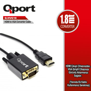 Qport Q-Hvg18 Hdmı To Vga Çevi̇ri̇ci̇ Kablo 1.8 Mt