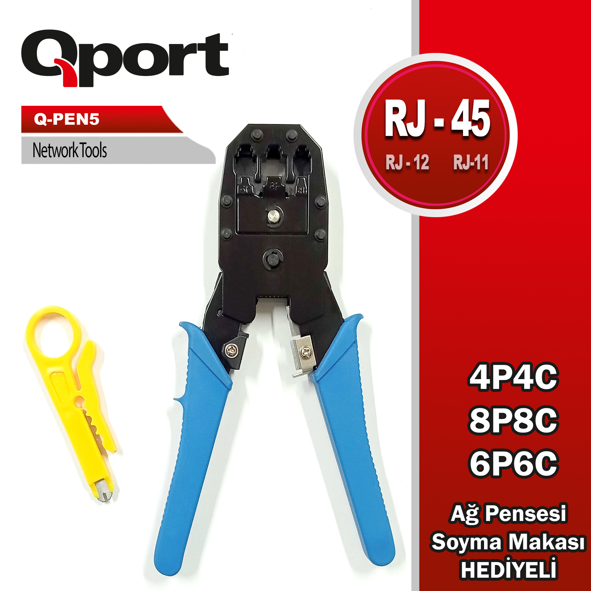 Qport Q-Pen5 Rj45/Rj11/Rj12 Sıkma Pensesi̇ + Kablo Sıyırıcı