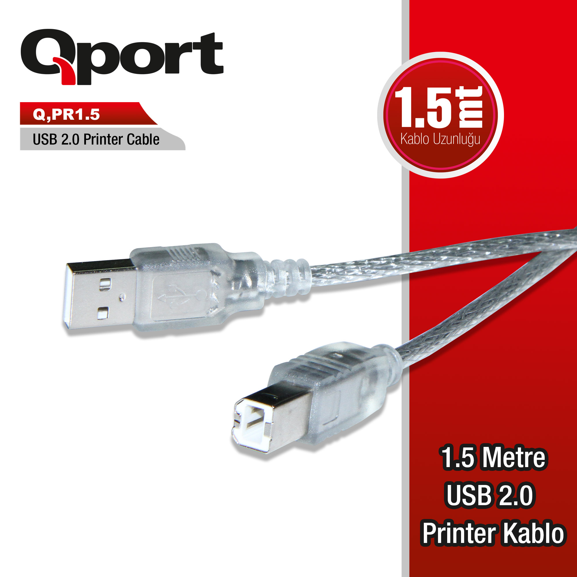 Qport Q-Pr1.5 Usb 2.0 1.5 Metre Yazıcı Kablo