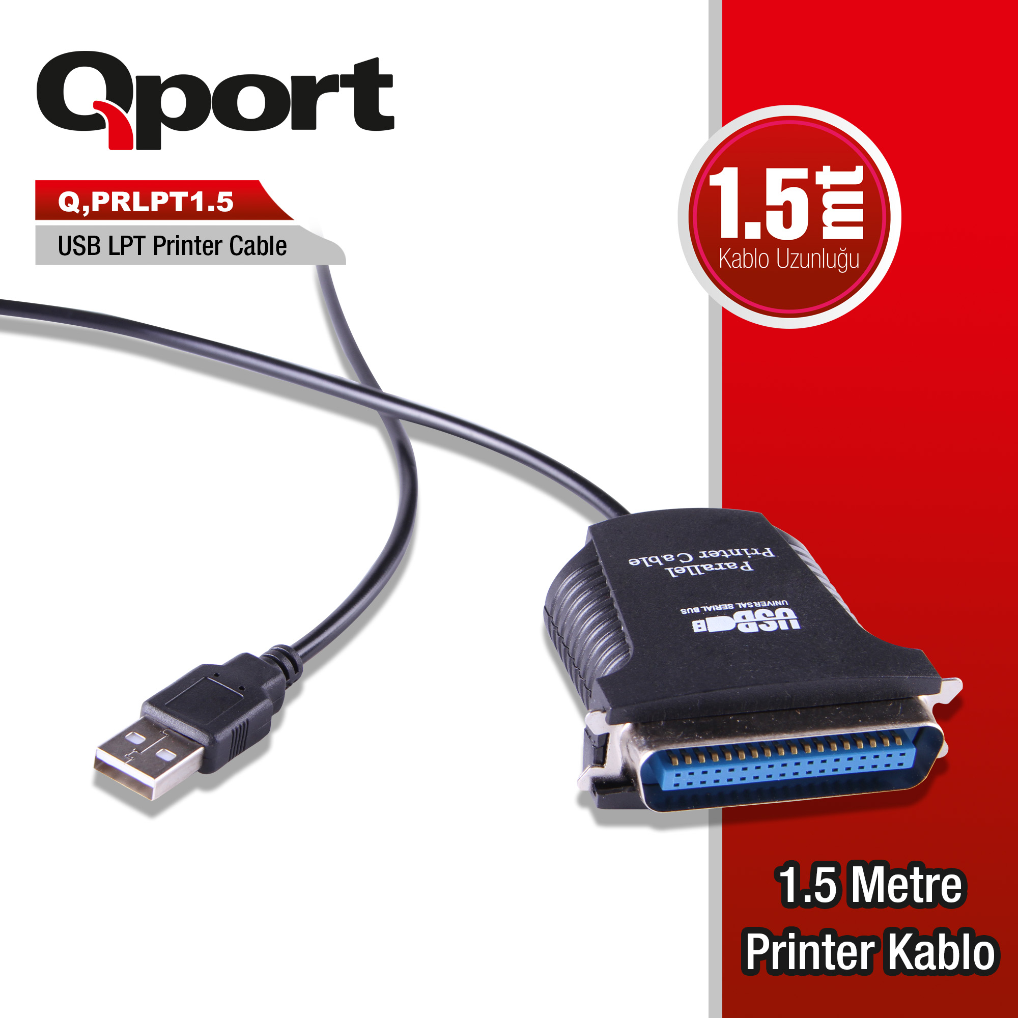 Qport Q-Prlpt1.5 Prlpt 1.5M Usb/Lpt Dönüştürücü Pri̇nter Kablo