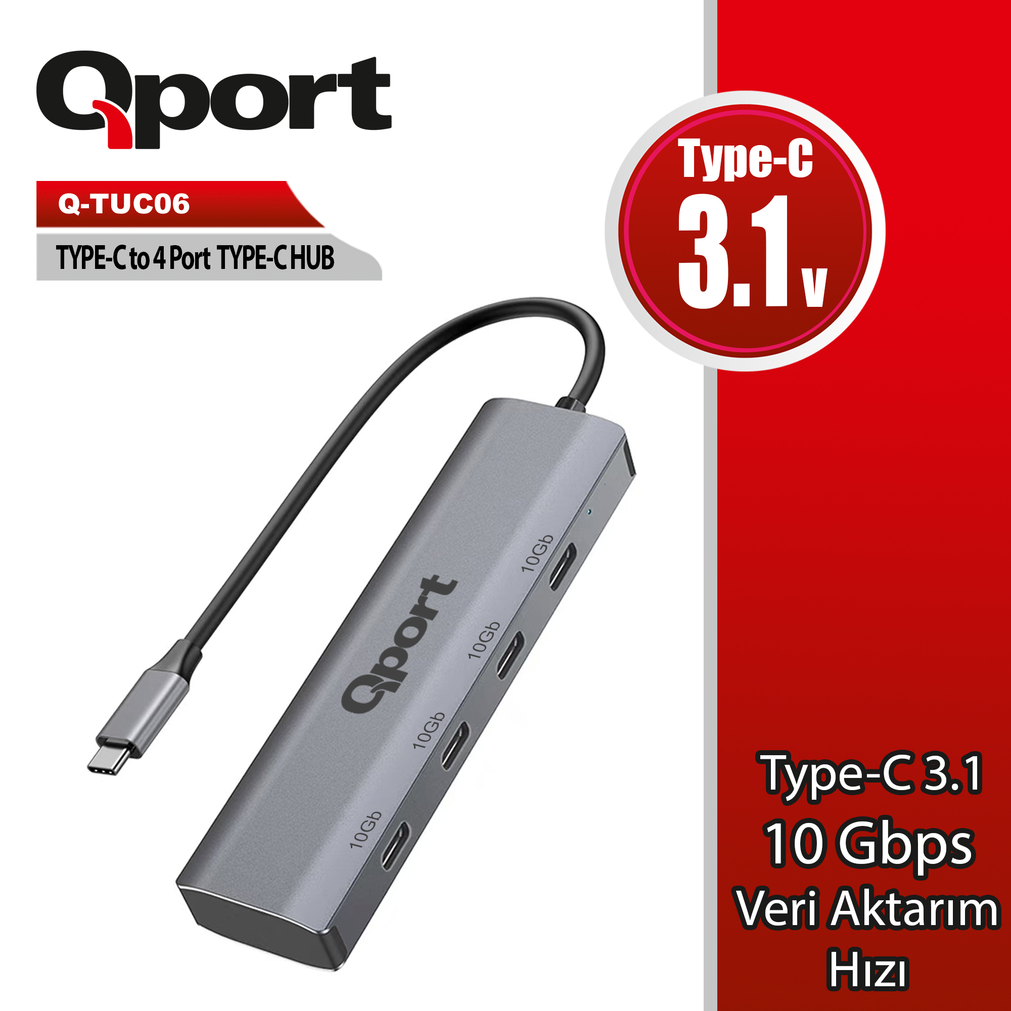 Qport Q-Tuc06 Type-C To 4 Port Type-C Coklayıcı