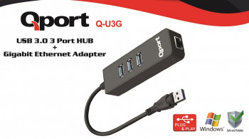 Qport Q-U3G Usb 3.0 Çoklayıcı/Gıgabıt Adaptör