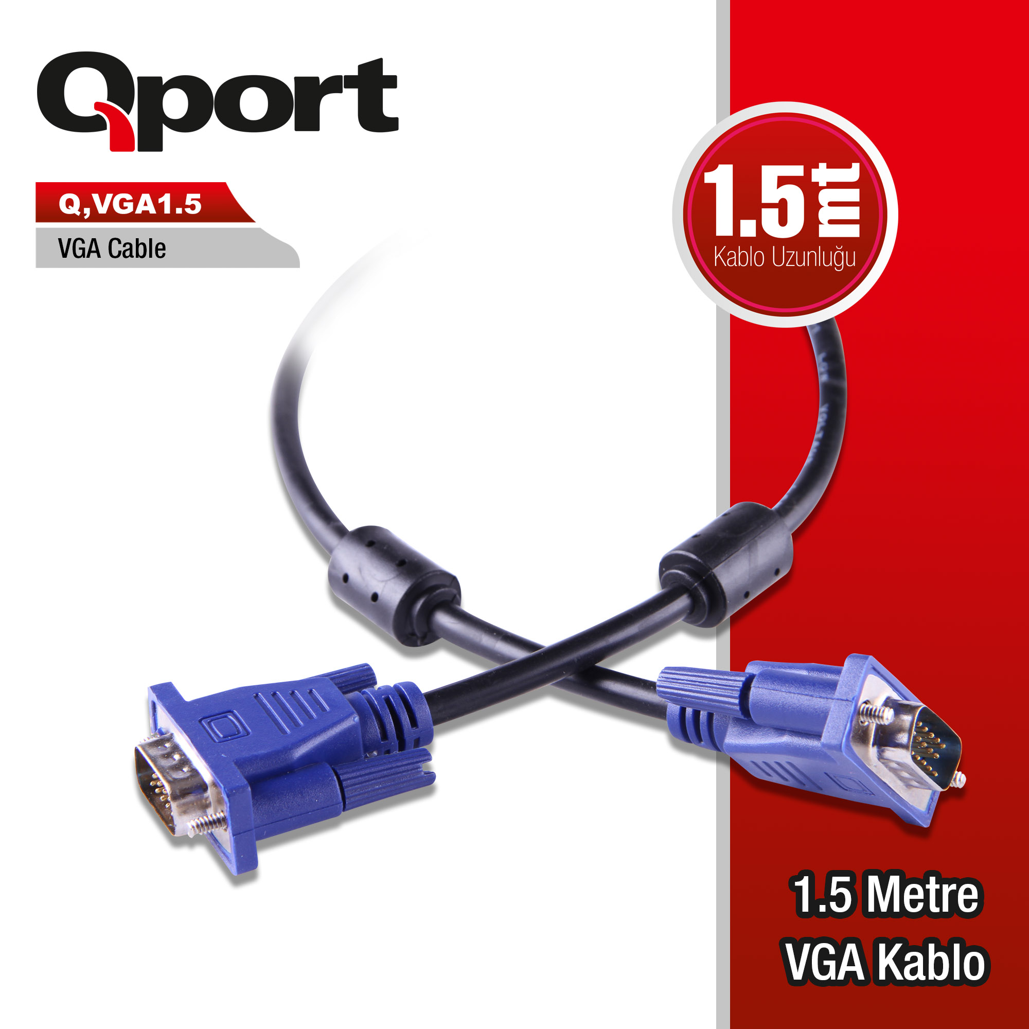 Qport Q-Vga1.5 15 Pi̇n Vga Kablo 1.5 Mt