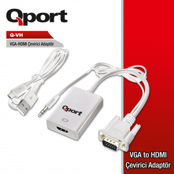 Qport Q-Vh Vga To Hdmı Çevi̇ri̇ci̇ + Ses Kablosu
