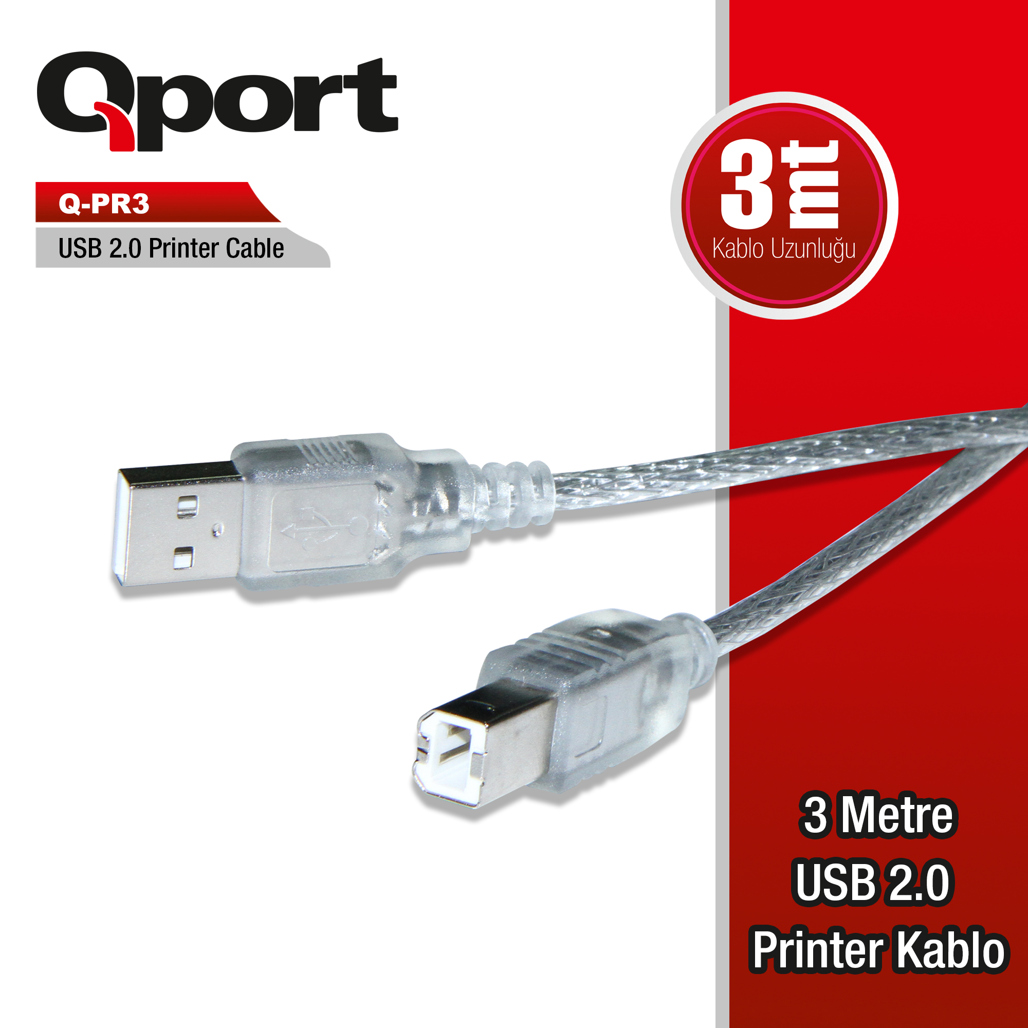 Qportq-Pr3 Usb 2.0 3 Metre Pri̇nter Kablosu