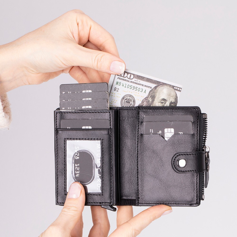 Rodos Haki̇ki̇ Deri̇, El Yapımı, Pop-Up Kartlık Cüzdan, Parlak Si̇yah