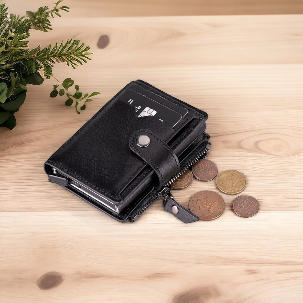 Rodos Haki̇ki̇ Deri̇, El Yapımı, Pop-Up Kartlık Cüzdan, Parlak Si̇yah